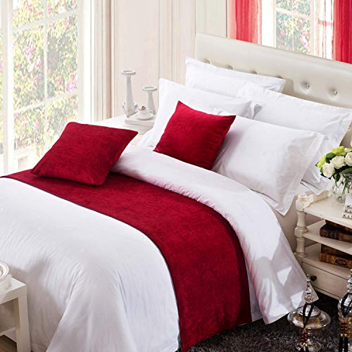 OSVINO Bettläufer 1x Stück Chenille Einfarbig Flauschig Wärmehaltung Betttuch für Sofa Schlafzimmer Hotelzimmer (180x 50cm für 120cm Bett, Rot) von OSVINO
