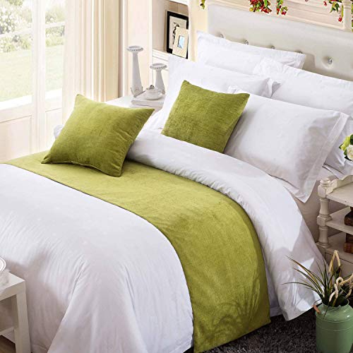 OSVINO Bettläufer 1x Stück Chenille Einfarbig Flauschig Wärmehaltung Betttuch für Sofa Schlafzimmer Hotelzimmer (180x 50cm für 120cm Bett, Grün) von OSVINO