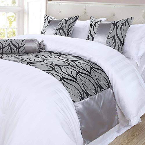 OSVINO Bettläufer Jacquard Elegant Luxurioes Modern Farbecht Bett-Deko Bett-Überwurf für Sofa Schlafzimmer Hotelzimmer, Grau 180x 50cm für 120cm Bett von OSVINO