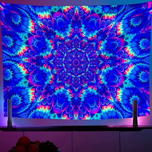 OSVINO Schwarzlicht Wandteppich Mandala 130X150CM Im Dunkeln leuchten Psychedelisch Boho Tapisserie Bunte Kulisse Böhmische Raumdekoration Hippie Wandplakate für Schlafzimmer von OSVINO