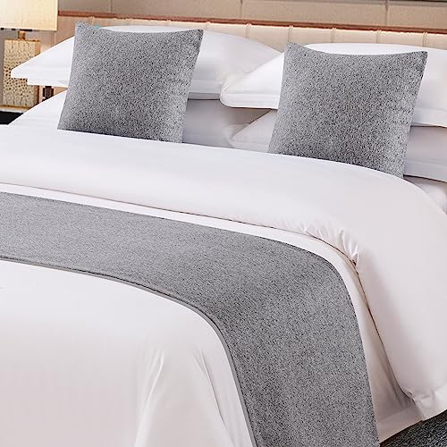 OSVINO Solid Bed Runner Microfiber Simple Bedding Protector Lightweight Durable Bed End Scarf for Wedding Hotel Room, Light Grey, 2 Pillowcases von OSVINO