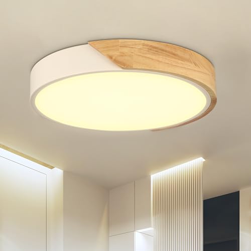 OTREN Deckenlampe LED Deckenleuchte Rund: Flach Schlafzimmer Holz Lampe für Wohnzimmer Büro Küche Flur 24W 3000K Ø30CM von OTREN
