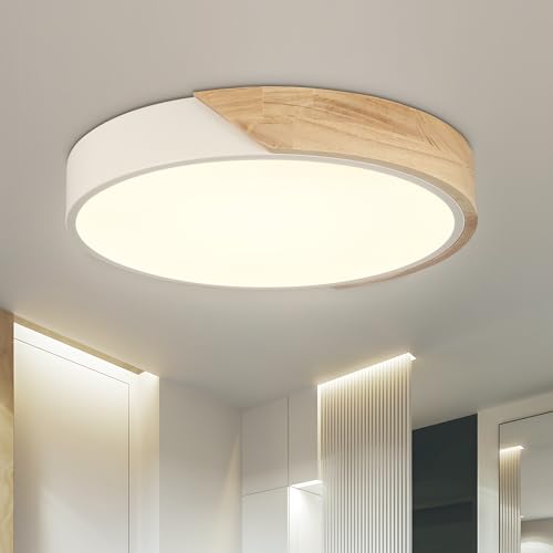 OTREN Deckenlampe LED Deckenleuchte Rund: Flach Schlafzimmer Holz Lampe für Wohnzimmer Büro Küche Flur 24W 4000K Ø30CM von OTREN