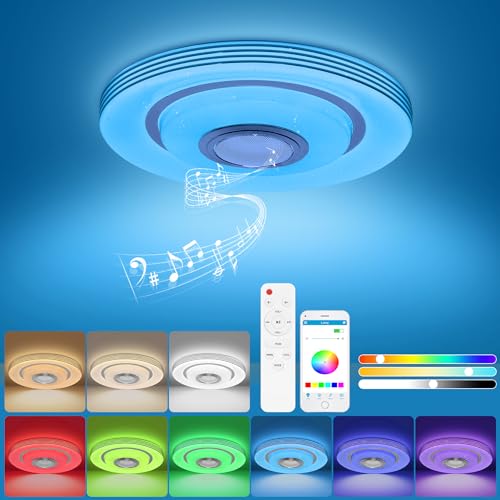 OTREN LED Deckenleuchte Dimmbar mit RGB, 36W LED Deckenlampe mit Bluetooth Lautsprecher, Deckenlampen mit Fernbedienung oder APP-Steuerung Einstellbar für Schlafzimmer Wohnzimmer Küche, Ø30CM von OTREN