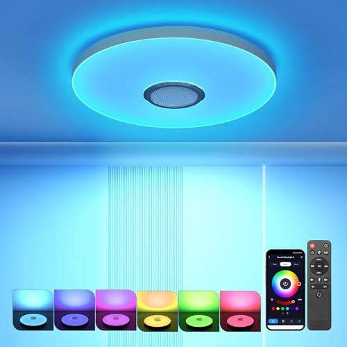 OTREN LED Deckenleuchte mit Bluetooth Lautsprecher: 36W Dimmbar Deckenlampe mit Fernbedienung und APP-Steuerung, Farbwechsel Lampe für Badezimmer RGB Kinderzimmer Wohnzimmer, 28CM von OTREN