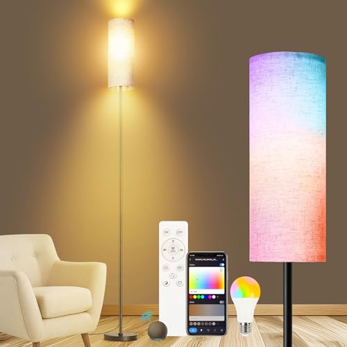 OTREN Stehlampe Wohnzimmer Dimmbar, WiFi RGBWW LED Stehleuchte 24W mit Fernbedienung Stufenlose Farbtemperaturen Ecklampe und Leinen Lampenschirm Kompatibel mit Alexa, Google Home von OTREN