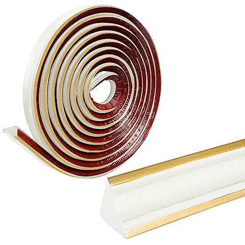 Flexible Deckenleisten Selbstklebend Caulk Strip,Dichtungs- und Zierleisten für Decken und Wandübergang,Schälen und aufkleben Faltbarer Kantenschutz,Möbelkantenband (Weiß Gold, 5M) von OUGPIU