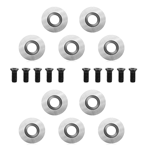 10 Stück Rund Hartmetall Wendeschneidplatten 12mm für Drehmeißel,Indexierbar CNC Hartmetall Einsatzschneider für Holz Drechselwerkzeug mit M4 Schrauben,Hartmetalleinsätze von OUGPIU