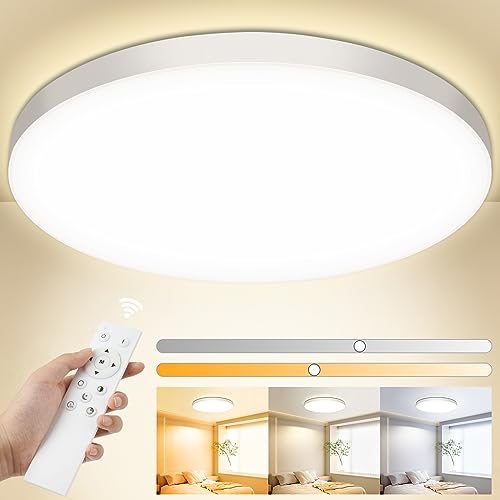 Deckenlampe LED Deckenleuchte Flach Dimmbar mit Fernbedienung, 3000K~6500K, 24W, 2000LM, IP44 Wasserfest Deckenleuchten Rund, Küchenlampe LED Lampen Decke für Schlafzimmer/Wohnzimmer/Bad/Balkon Ø28cm von OUILA