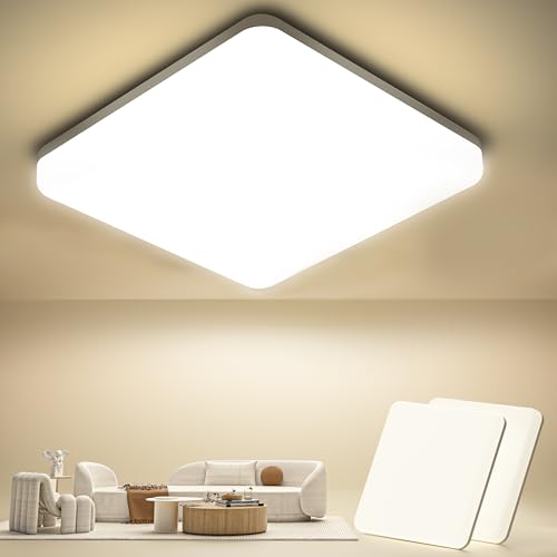 OUILA Led Deckenleuchte, 20W Deckenlampe für Küche Badezimmer Wohnzimmer Keller Flur, IP44 Wasserdicht 2000LM 4000K Natürliches Weißes Beleuchtung Lampen Quadrat 22cm x 22cm-2Stück von OUILA