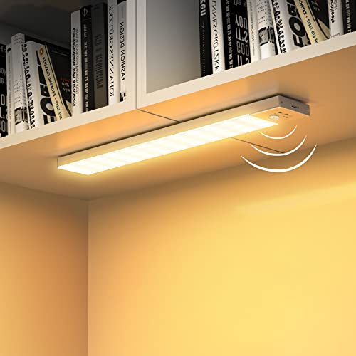 Unterbauleuchte Küche LED Schrankbeleuchtung 2Stück Warmweiß mit Bewegungsmelder Innen Akku,Schranklicht Schrankleuchten Lichtleiste USB mit Sensor für Kleiderschrank,Unterschrank,Treppe,Kofferraum,RV von OUILA