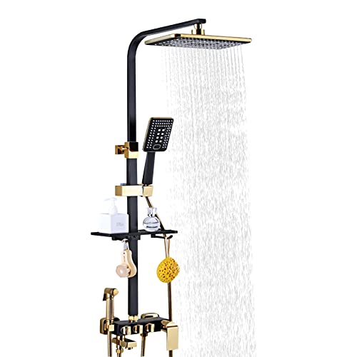 Duschset Schwarz+Gold Duschsystem, Top-Spray-Duschkopf+Handbrause Duschkopf+Sprühpistole+Wasserhahn, Einstellbare Sprühmodi, Höhenverstellbar von OUKANING