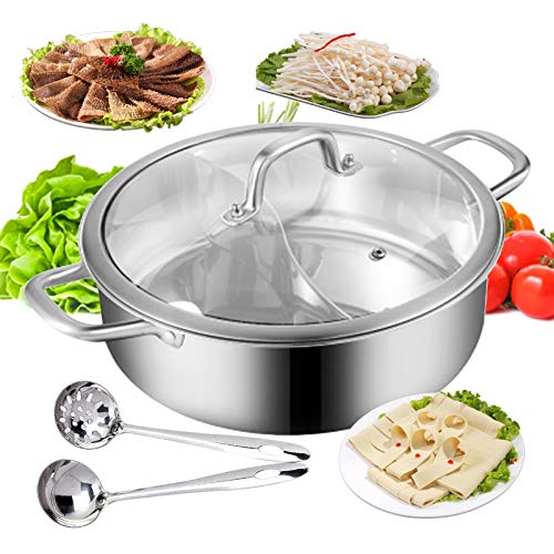 OUKANING 32cm Edelstahl Hot Pot mit Glasdeckel Küchenauflauf Suppe Shabu Shabu Heißen Topf für Elektromagnetischem Ofen von OUKANING