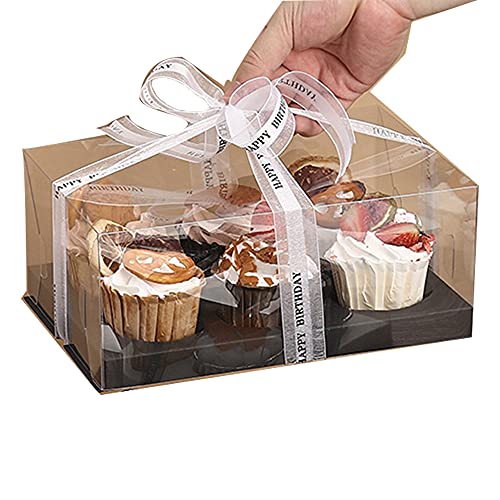 10 transparente Kuchen-Boxen mit 6 Löchern, für Cupcakes und Dessert transparente Cupcake-Box, Einsatz in Weiß oder Schwarz, passend für Muffin- und Cupcake-Förmchen 23,9 x 17 x 9,9 cm，schwarz von OUKEYI