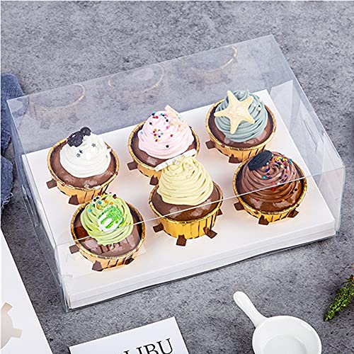 10 transparente Kuchen-Boxen mit 6 Löchern, für Cupcakes und Dessert transparente Cupcake-Box, Einsatz in Weiß oder Schwarz, passend für Muffin- und Cupcake-Förmchen 23,9 x 17 x 9,9 cm，weiß von OUKEYI