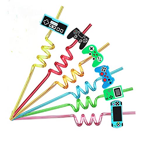 24 Stück Game Controller Trinkhalme Video Game Straws Party Supplies Wiederverwendbare Video Game Plastic Straws für Video Game Party Supplies Gastgeschenke Geburtstag Party Dekorationen von OUKEYI