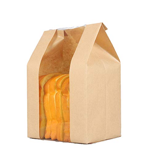 Packung mit 50 Papier-Brotkastenbeutel, Kraft-Lebensmittelverpackung, Aufbewahrungsbeutel mit Frontfenster, Etiketten-Siegel-Aufkleber enthalten (31,8 x 21,6 x 10,9 cm) (gelb) von OUKEYI