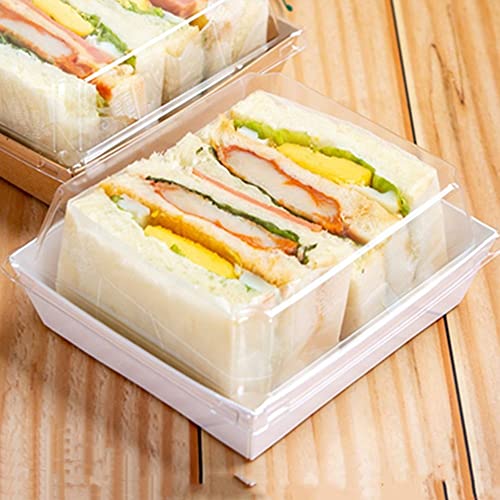 50 Sets mit transparenten Deckeln, Sandwich-Box, Roll-Kuchenbox, Schweizer Roll-Kuchenträger, quadratischer Lebensmittelbehälter, Dessert, Sushi, Obst, Präsentation, Lebensmittelaufbewahrung (weißes) von OUKEYI