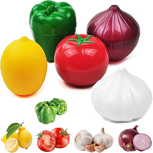 OUKEYI 5 Stück Obst- und Gemüse-Aufbewahrungsbehälter, wiederverwendbare Kühlschrankbox, Aufbewahrungsschüsseln, Halter für grünen Pfeffer, Zwiebeln, Tomaten, Zitrone und Knoblauch von OUKEYI