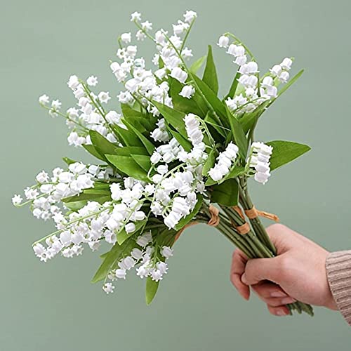OUKEYI 12 künstliche Blumen von Maiglöckchen, Maiglöckchen, Kunststoffblumen, Outdoor-Brautstrauß für Zuhause, Garten, Party, Hochzeit, Dekoration (weiß) von OUKEYI