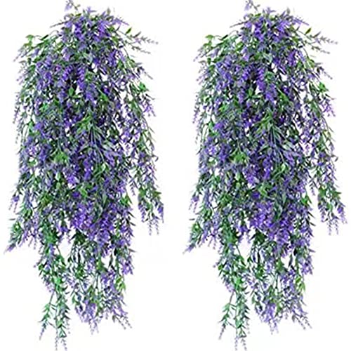OUKEYI 4 Packungen künstliche hängende Lavendel-Pflanzen, künstliche hängende Kunstpflanzen, UV-beständige Lavendelblumen, künstliche Lavendel-Pflanzen, drinnen und draußen, zum Aufhängen (lila) von OUKEYI