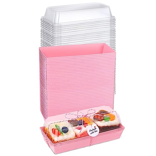 OUKEYI 50-teiliges Rollkuchen-Box-Set, Sandwich-Bastel-Papierbox mit transparenten Deckeln, Schweizer Rollbehälter, Cupcake, Kekse und Dessert, Sushi-Display, Lebensmittelaufbewahrungshalter (rosa) von OUKEYI