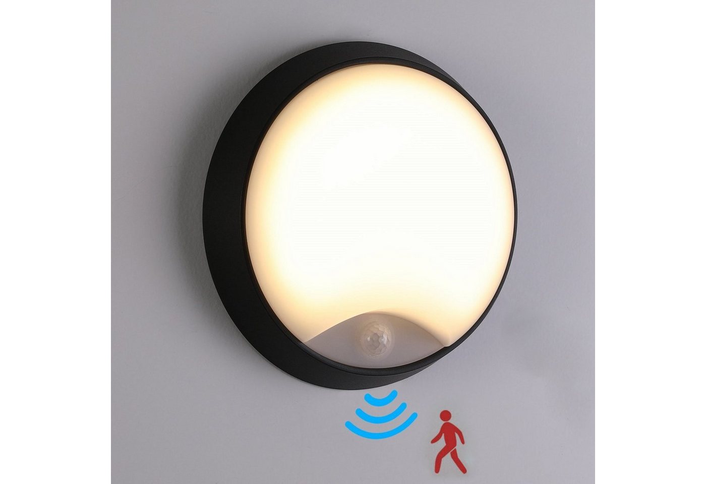 OULENBIYAR Wandleuchte LED Wandlampe Wand-Lampe mit Bewegungsmelder IP54 Rund Innen Außen, LED fest integriert, Warmweiß, 10W LED Aussenleuchte, 10 m Reichweite, Außenbeleuchtung von Wänden von OULENBIYAR