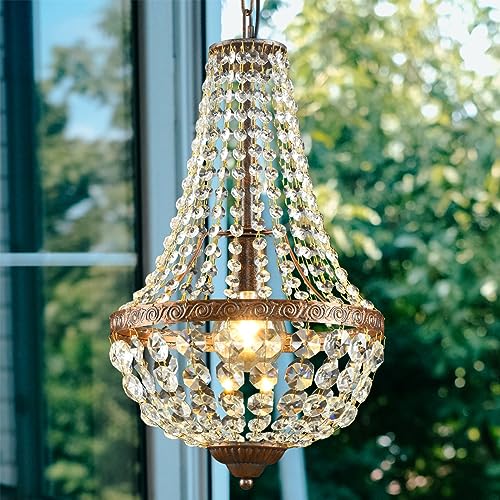 LED Kristall Kronleuchter Gold Vintage Industrielle Esszimmer Kristall Hängelampe Dimmbar Pendelleuchte 3000K-6500K Esstisch Esstischlampe Hängend Kristall Lampe Runde Käfig E27 Wohnzimmerlampe Flur von OURLOVEII