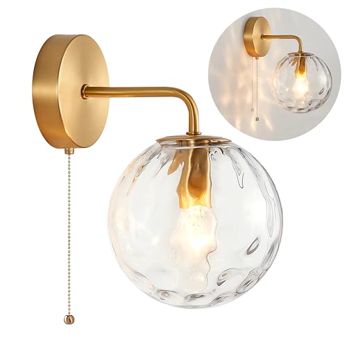 Glas Wandleuchte Gold Innen Wandlampe mit schalter Bettleuchte Moderne Wand Badlampe mit Glaskugel Lampenschirm Ø15CM Runde Badezimmer Dimmbar Wandbeleuchtung E27 für Schlafzimmer Wohnzimmer Deko von OURLOVEII