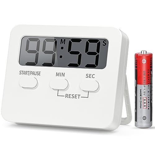 OUSFOT Küchentimer digital mit LCD-Display, Magnetische Stoppuhr digitaler Timer mit lautem Wecker und Countdown Funktion, Eieruhr für Kochen/Sport/Studieren, Weiß von OUSFOT