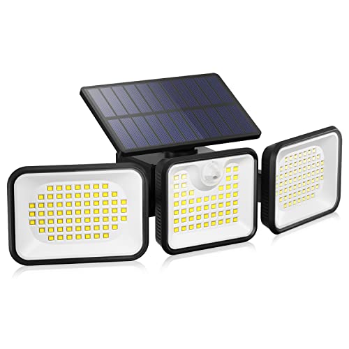 OUSFOT Solarlampen für Außen mit Bewegungsmelder 180 LED Solarleuchten mit 3 Köpfen 360° Beleuchtungswinkel IP65 Wasserdicht für Garten Garage Terrasse von OUSFOT