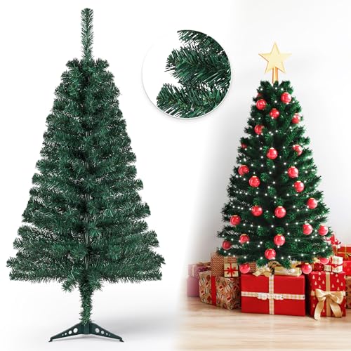 OUSFOT Weihnachtsbaum künstlich 120CM Naturgetreuer Tannenbaum mit dichten PVC Zweige inkl. Christbaum Ständer Kunstbaum schwer entflammbar einfacher Aufbau, Grün von OUSFOT