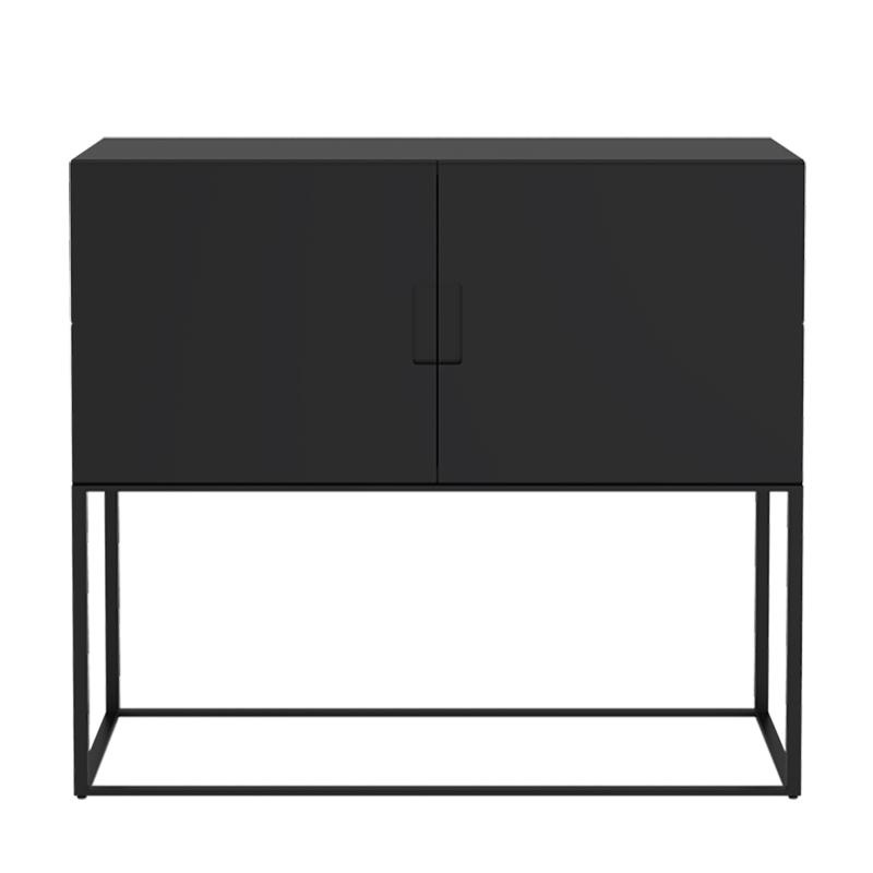 OUT OBJEKTE UNSERER TAGE - Fischer Design 01 Sideboard 90x38x78cm - schwarz/MDF lackiert/mit 2 Türen ohne Einlegeböden/Gestell Stahl schwarz pulverbes von OUT OBJEKTE UNSERER TAGE