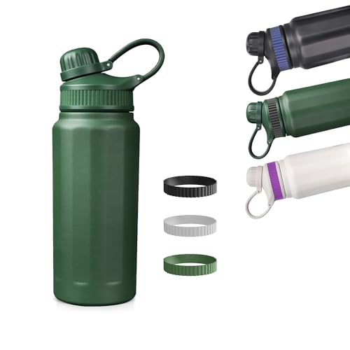 Trinkflasche Wasserflasche -Auslaufsichere Water Bottle 500ml, 800ml für unterwegs mit Strohhal, 2 Austauschbares Silikonbänder-BPA frei-Thermosflasche Edelstahl für Fitness, Outdoor-Sportarten(500ml) von OUTDOUSE