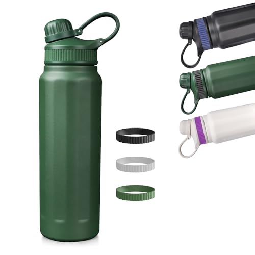 Trinkflasche Wasserflasche -Auslaufsichere Water Bottle 500ml, 800ml für unterwegs mit Strohhal, 2 Austauschbares Silikonbänder-BPA frei-Thermosflasche Edelstahl für Fitness, Outdoor-Sportarten(800ml) von OUTDOUSE