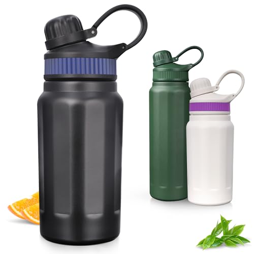 Trinkflasche für unterwegs, Sporttrinkflasche Edelstahl Wasserflasche 500 ml mit Strohhal, 3 Silikonbänder, BPA-frei,100% auslaufsichere, Isolierbecher geeignet für Erwachsene, Fitness, Outdoor von OUTDOUSE