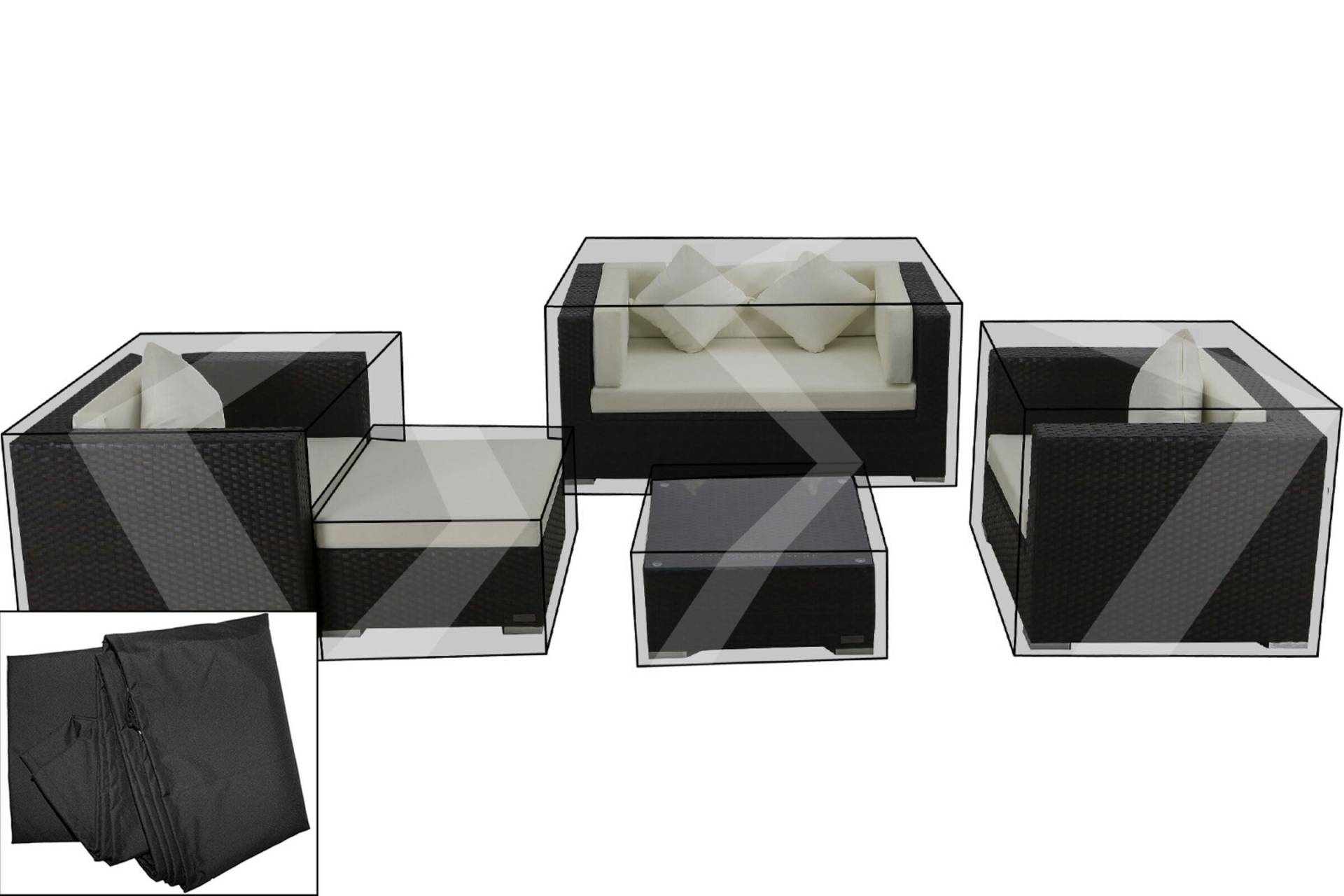 OUTFLEXX Premium Abdeckhauben Set für Lounge theBox-B: 1298/ 1299/ 16066, schwarz, wasserbeständig von OUTFLEXX