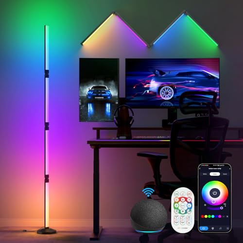 OUTON LED Stehlampe, RGBICWW 24W 2600LM Dimmbar Faltbar Stehlampe mit Fernbedienung, Alexa & Google Assistant, APP Steuerung, Musik Sync, 16 Millionen Farben & 300+ Szenenmodi, für Wohnzimmer von OUTON