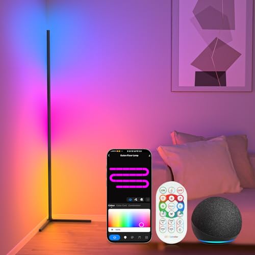 OUTON LED Stehlampe Smart, RGB WiFi Dimmbar Stehlampe mit Fernbedienung, APP Steuerung, Alexa & Google Assistant, Musik Sync, 16 Millionen Farben & 300+ Szenenmodi, Timer für Wohnzimmer Schlafzimmer von OUTON