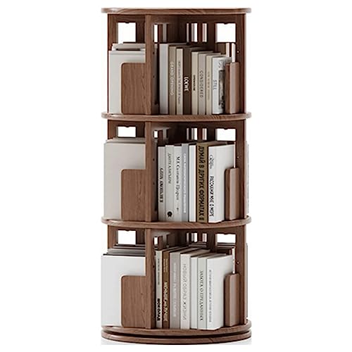zuverlässiges Bücherregal, klassisches Bücherregal aus Holz, kreatives und einzigartiges drehbares Bücherregal, 360°-Anzeige, 3-lagiges Bücherregal, offenes Bodenregal, Bücherregal, sicher und stabil von OUZBEM