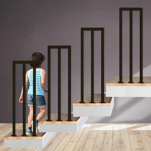 Handlauf Treppe, U-förmiger Geländer Treppe, Treppengeländer Innen mit Schraubensatz, Außen Treppen Handlauf aus Metall, Treppenhandlauf für Dachboden, Veranda(90cm, Schwarz-M) von OVLRIJP