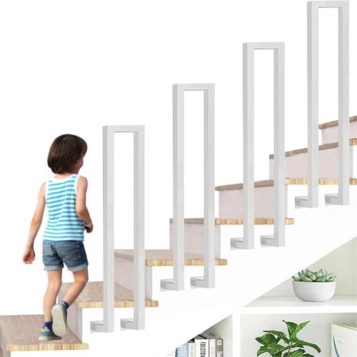 Treppengeländer Innen, U-förmiger Geländer Treppe, Außen Treppen Handlauf aus Metall, Seitliche Montage Treppenhandlauf mit Schraubensatz für Dachboden, Veranda (65cm, Weiß-Seitliche Montage) von OVLRIJP