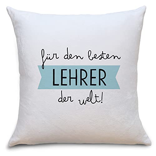 OWLBOOK Bester Lehrer Flauschiges Kissen mit Bild Geschenke Geschenkideen für den Lehrer zum Geburtstag Zierkissen mit Füllung von OWLBOOK