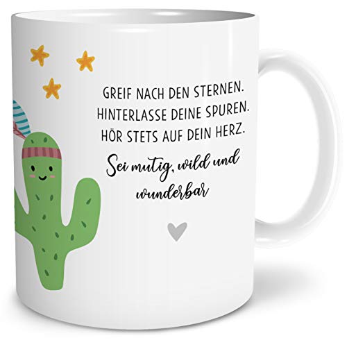 OWLBOOK® Geschenke für Kinder Mitbringsel Kindergeburtstag Boho Kaktus Kinder Tasse Geschenke Geschenkideen für Jungs Jungen zum Geburtstag Taufe Kindertasse Trinkbecher Keramik 300 ml von OWLBOOK