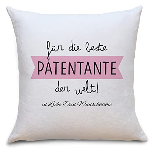 OWLBOOK Beste Patentante Flauschige Kissenhülle mit Sprüchen Personalisiert mit Namen Geschenke Geschenkideen für Patentante Patin zum Geburtstag von OWLBOOK