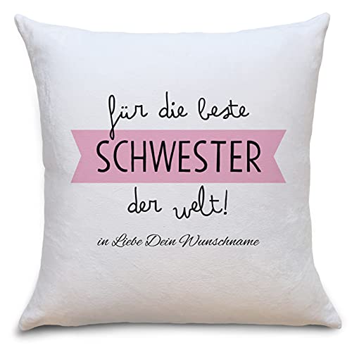 OWLBOOK Beste Schwester Flauschige Kissenhülle mit Sprüchen Personalisiert mit Namen Geschenke Geschenkideen für Schwester zum Geburtstag von OWLBOOK