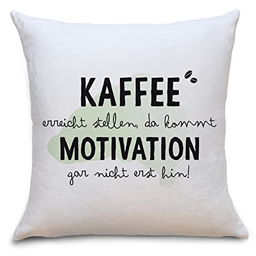 OWLBOOK Kaffee Motivation Flauschige Kissenhülle mit Bild Geschenke Geschenkideen für die Küche Wohnung Büro zum Geburtstag von OWLBOOK