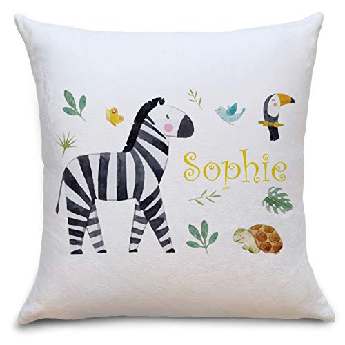 OWLBOOK Zebra Safari Tiere Flauschige Kissenhülle mit Spruch Personalisiert mit Namen Geschenke Geschenkideen für die Familie zum Geburtstag Geburt Junge Mädchen von OWLBOOK