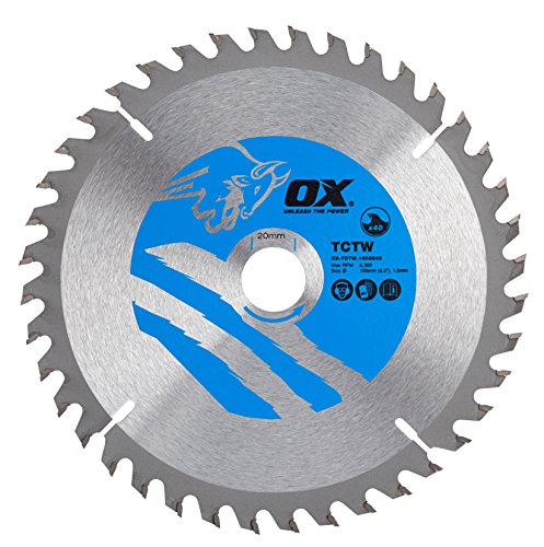 OX OX-TCTW-1602040 Wood Cutting Circular 160/20mm, 40 Teeth ATB Saw Blade, Silver/Blue, 160/20 mm von OX Tools