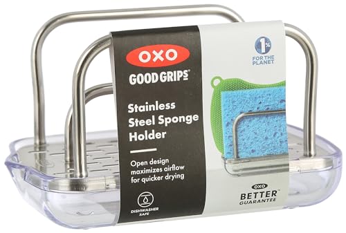 OXO Good Grips Stainless Steel Sponge Holder Schwammhalter, 13113100, 18/8 Edelstahl, Schwarz, 2.3, 2 von OXO